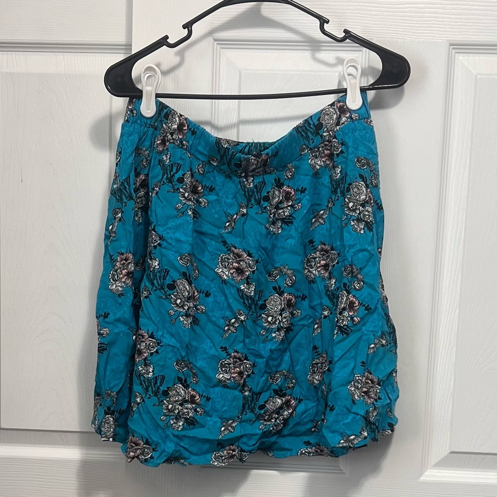 Teal Floral Bubble Hem Skirt - Women's